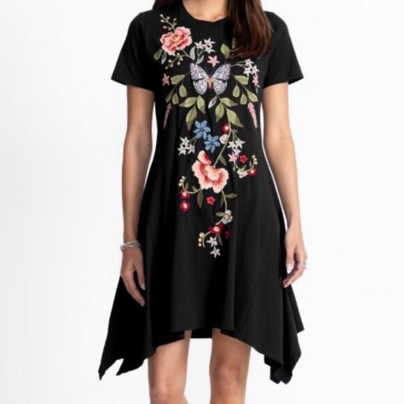 NWT Johnny Was JWLA Biya Embroidered Handkerchief Knit Dress Nicolette - Picture 2 of 8